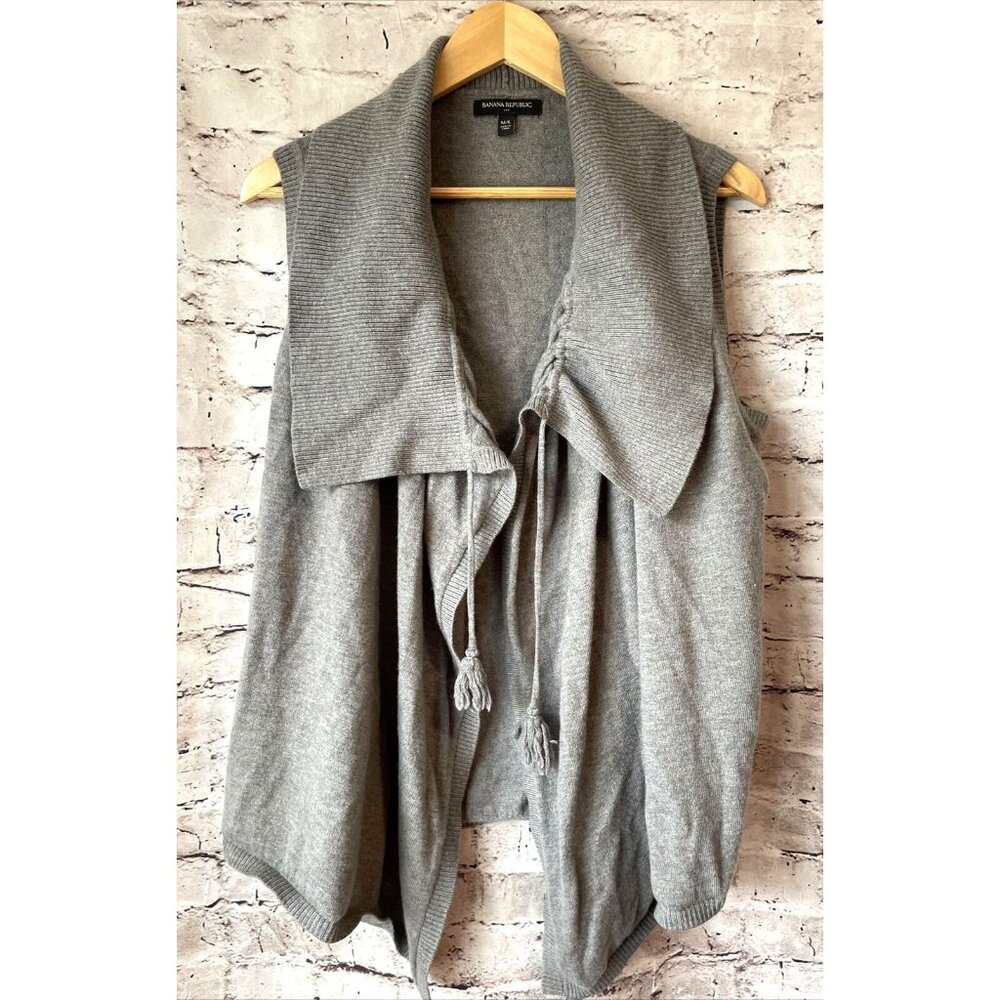 Banana Republic Sweater Vest Grey Open Front Cardigan Collared Womens M/L